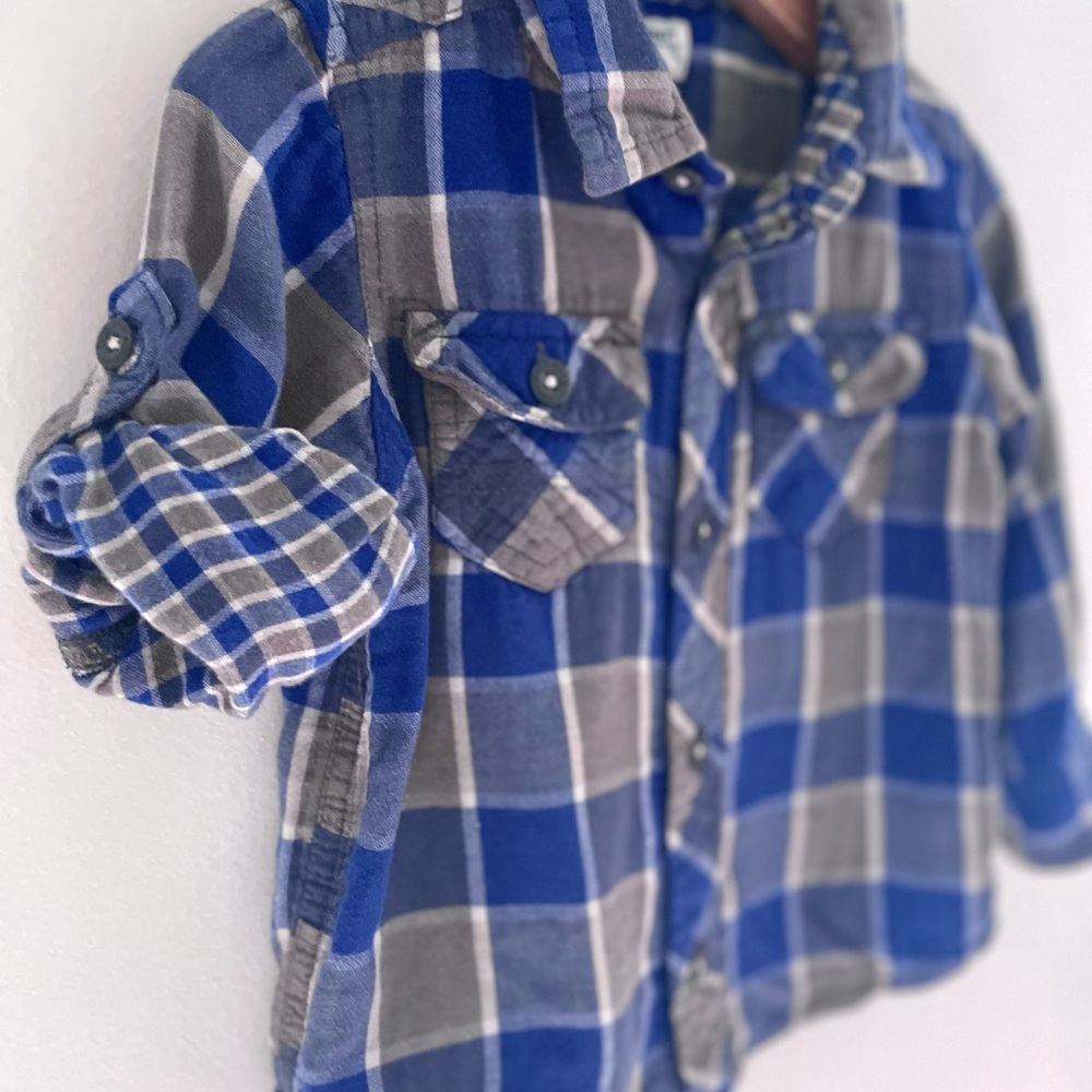 3/$25💥NEW Flannel Plaid Button Down Shirt, Contrast Print Roll Tab Cuffs